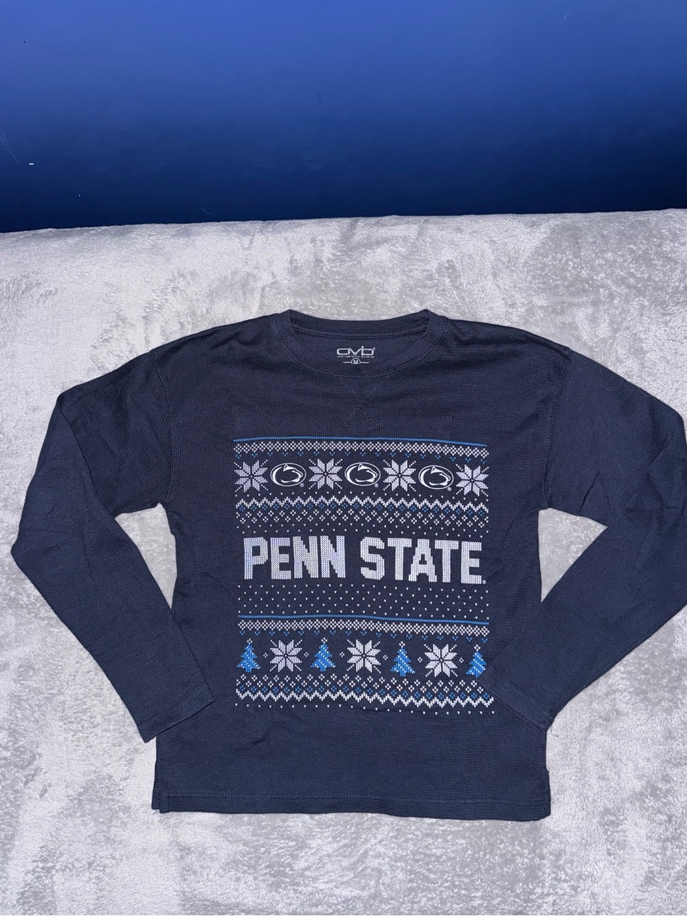 Mens Penn State Navy Blue Long Sleeve Holiday Sweater